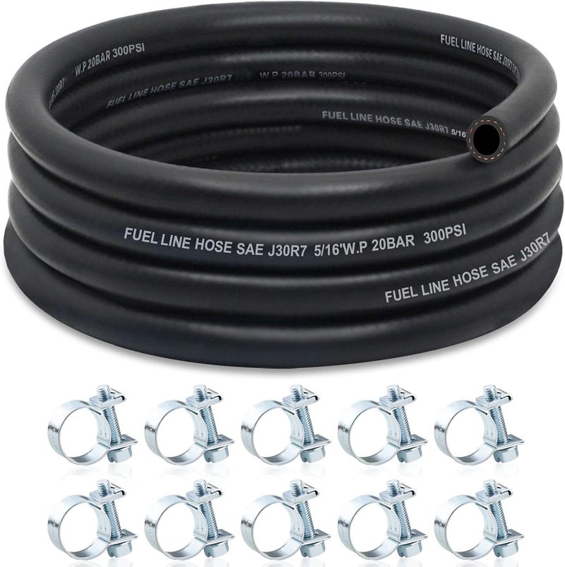 ZONBANG 5/16 Fuel Line, NBR Rubber 5/16 Fuel Hose Nylon Braided with Hose Clamps, Fuel Line Hose for Automotive Vehicles(10FT) - Image 1